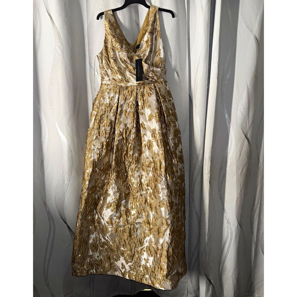Donna Karan New York Gold/Silver Metallic Floral Jacquard Maxi Gown 12